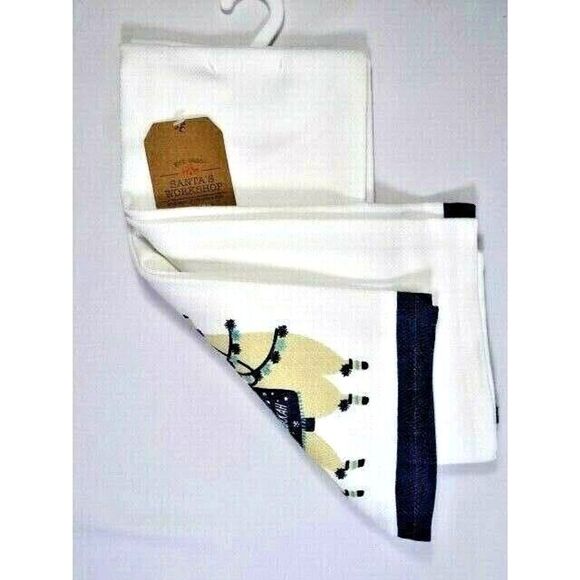 Happy Llamakkah Kitchen Towels Llama Blue Cream Cotton Set of 2 Gift NEW - Picture 4 of 4